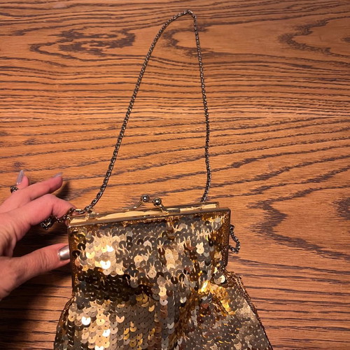 Evening bag used with gold sequins crossbody