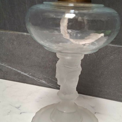 Antique Satin Glass Duncan Three Face Oil Lamp used, c. 1878