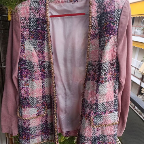 Vintage suede jacket with tweed details used, pink