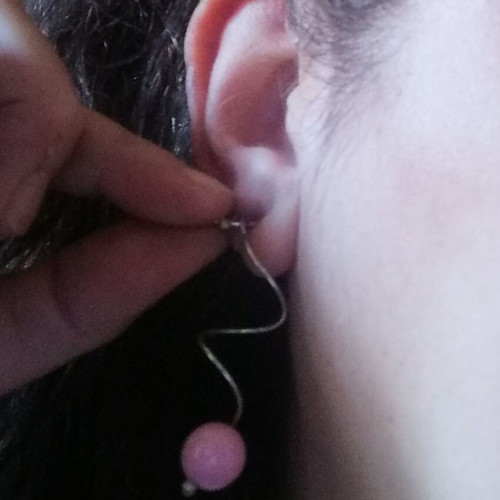Silver 925 earrings with pink bead like new