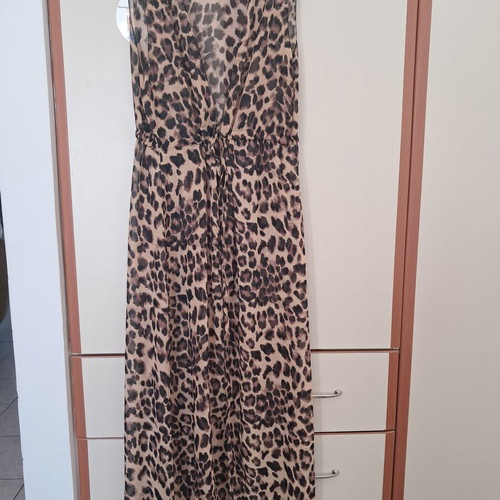 Leopard Maxi Sleeveless Cardigan Like New, Beige and Brown