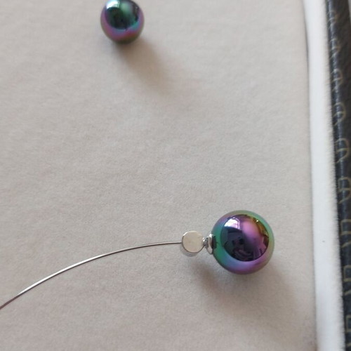 Steel Necklace with Iridescent Purple Pearls new