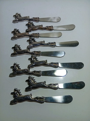 Nordstrom Santa's Reindeer Butter Cheese Spreader Set, Silver Plated, 9 pcs