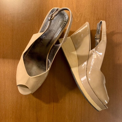 Feng Shoe peep toe platform sandals used, beige, size 40, high heel