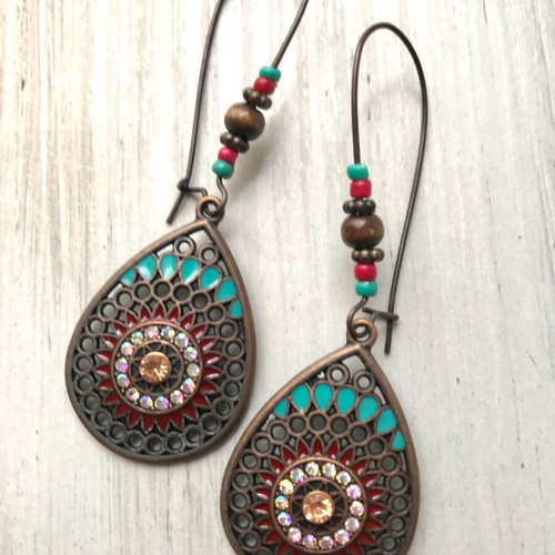 Bohemian Chic Earrings from Accessorize Bronze with Blue Enamel Summer Style
