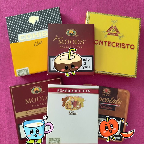 Cigar Box Collection like new, set of 6 with Cohiba, Montecristo, Romeo y Julieta