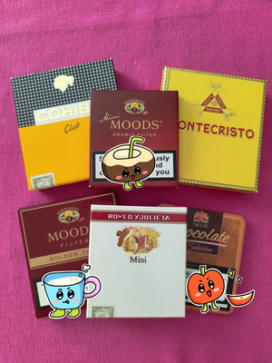 Cigar Box Collection like new, set of 6 with Cohiba, Montecristo, Romeo y Julieta