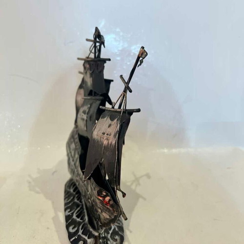 Vintage metal Norwegian sailboat used 16.5x17 cm