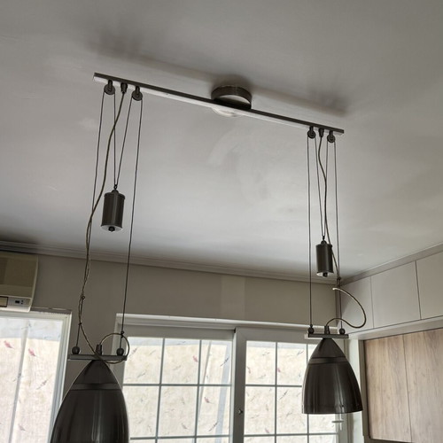 Double Inox Pendant Light like new, modern industrial design