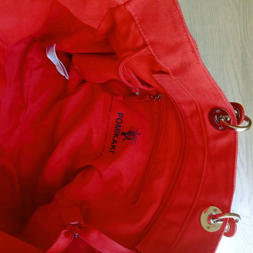 Pomikaki women's bag used, red, cotton and leather