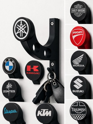 Motorcycle Helmet and Key Holder with Brand Logo 3D Printed made to order
