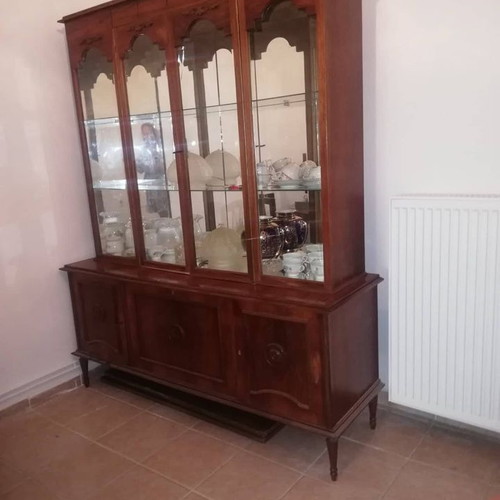 Vintage display cabinet used, American style 1960s walnut wood