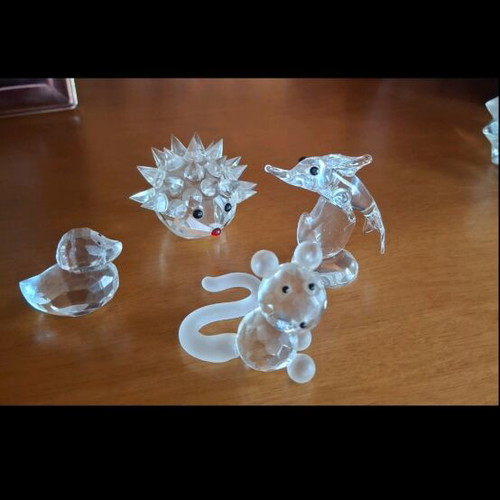 Crystal animal figurines set of 4 used decorative miniatures