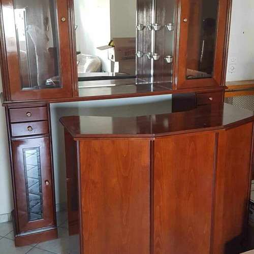 Handmade oak wood composition like new with built-in bar and lighting