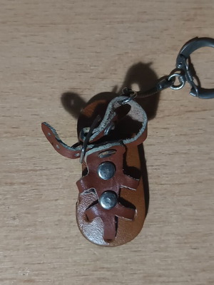 Vintage leather keychain miniature Ancient Greek sandal used