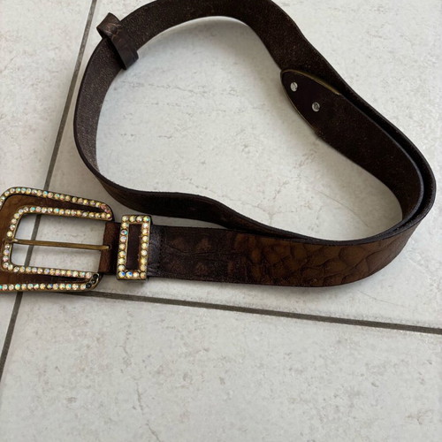Leather belt with strass used, brown