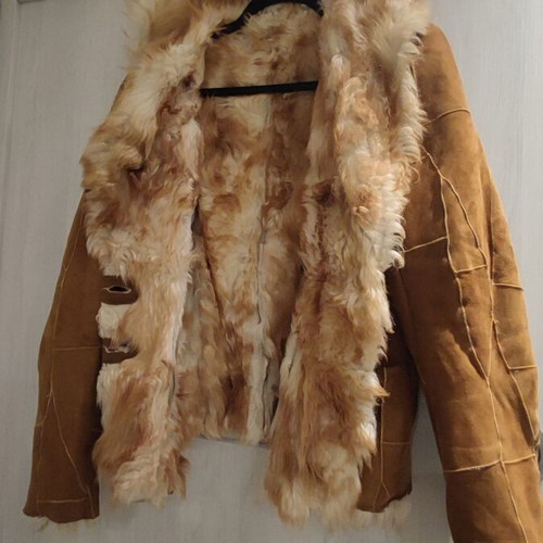 Women's fur with real beaver leather used, size M, white and brown