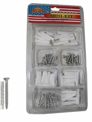 Set of 50 screws with 25 wall plugs in 2 sizes silver new