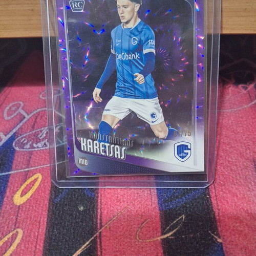 2025-26 Topps Chrome UEFA Club Comp. Purple Lava #150 Konstantinos Karetsas /75