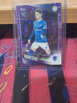 2025-26 Topps Chrome UEFA Club Comp. Purple Lava #150 Konstantinos Karetsas /75