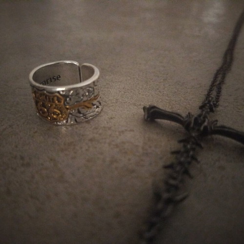 Cross necklace and Route 66 ring set like new