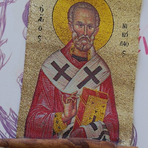 Saint Nicholas icons like new, fabric with cinnamon sticks, set of 2