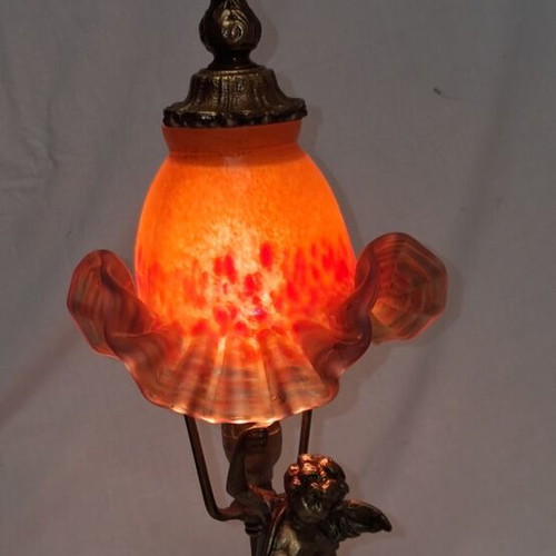Vintage table lamp with angel and art glass, like new, 40cm