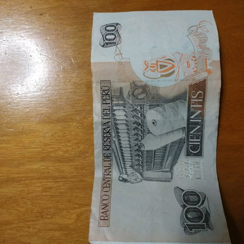 Foreign banknote 100 Cien Intis used 1987