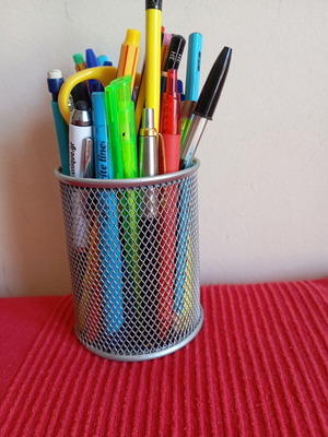 Pencil holder basket design silver gray like new