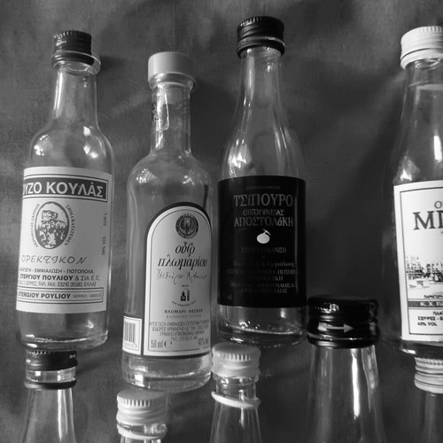 Collectible glass ouzo miniatures used, pack of 12