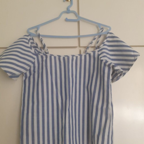 Summer striped blouse with straps and side sleeve new, blue