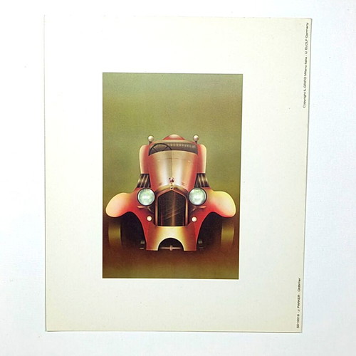 Vintage Retro Art Deco Print J. Parker Oldtimer on Cardboard like new