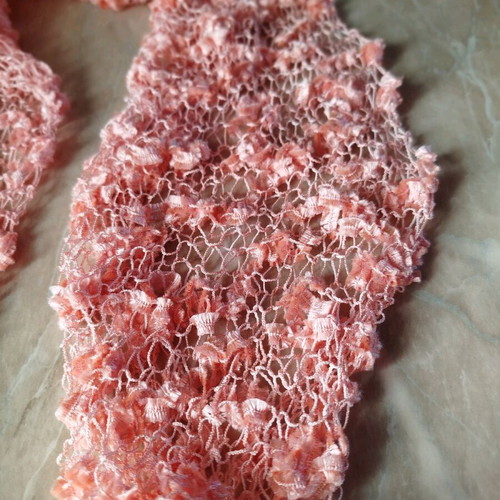 Pearly pink spring scarf new, handmade knit with Turkish Ladder ice yarn
