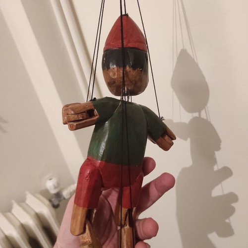 Pinocchio wooden handmade marionette 1970s like new, 30cm height