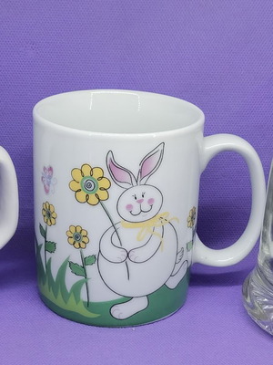 Ceramic mug used with rabbit design for children