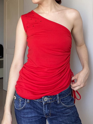 Y2K One Shoulder Top Used, Red, Summer Style