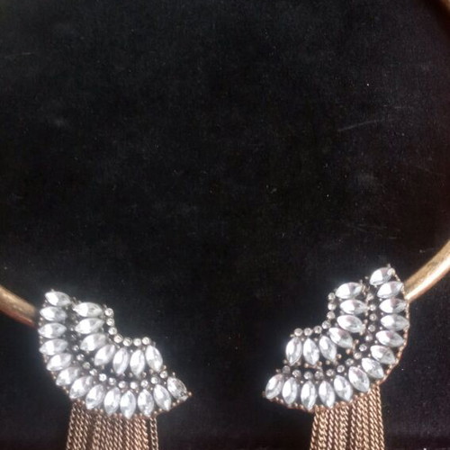 Vintage style Art Nouveau necklace used, bronze with zirconia