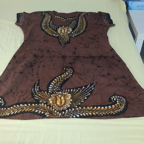 Cotton Kaftan with Front Print like new, brown and yellow, XL