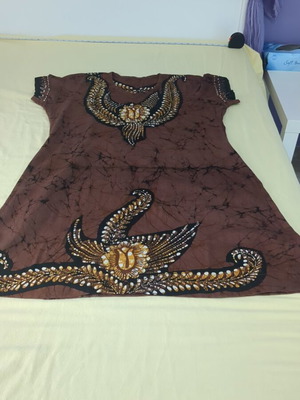 Cotton Kaftan with Front Print like new, brown and yellow, XL
