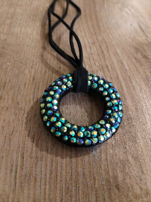Metal necklace like new with colorful stones, black and blue