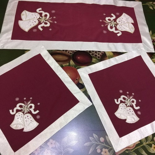 Silk embroidered Christmas table linens set of three like new