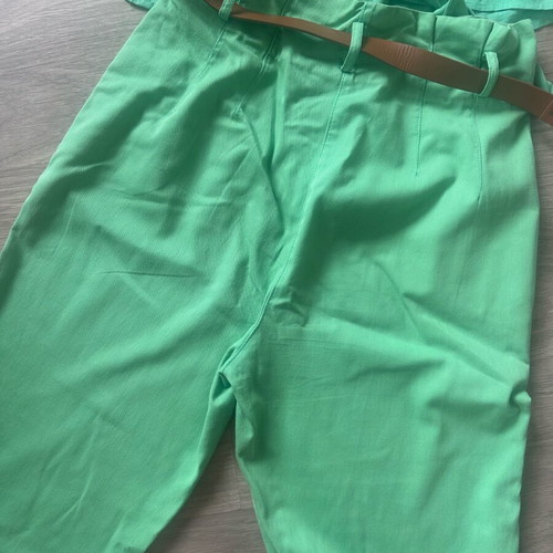 Attrattivo women set green like new, cotton trousers and blouse