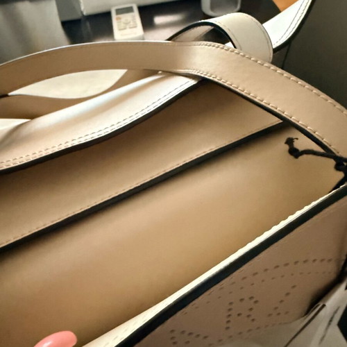 Karl Lagerfeld Large Shoulder Bag New, Beige and White Leather