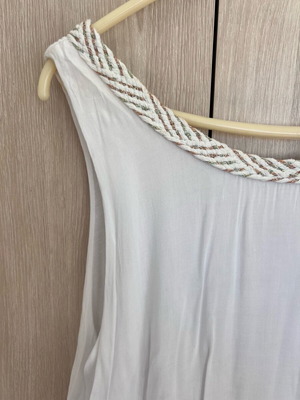 White airy dress like new with double lining and braided neckline