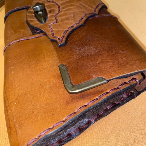 Vintage leather envelope bag for women used, handmade, brown