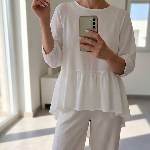Moutaki white blouse with 3/4 sleeves, size M