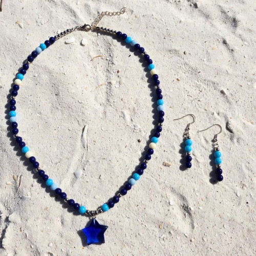 Handmade blue summer necklace and earrings set new