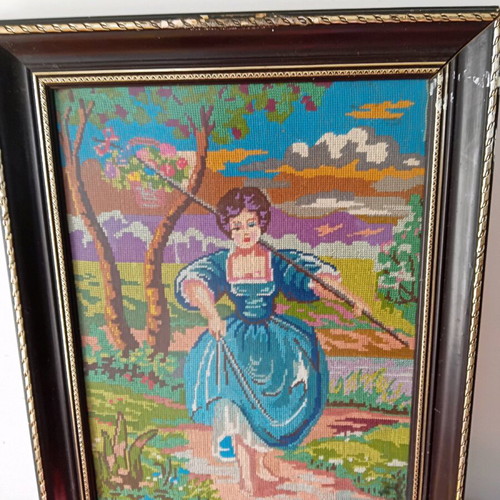 Embroidered painting used 55x45 cm with frame wear