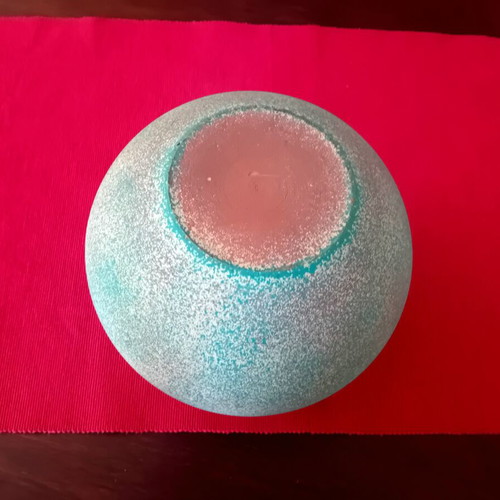 Clay vase round shape in blue-green shade like new