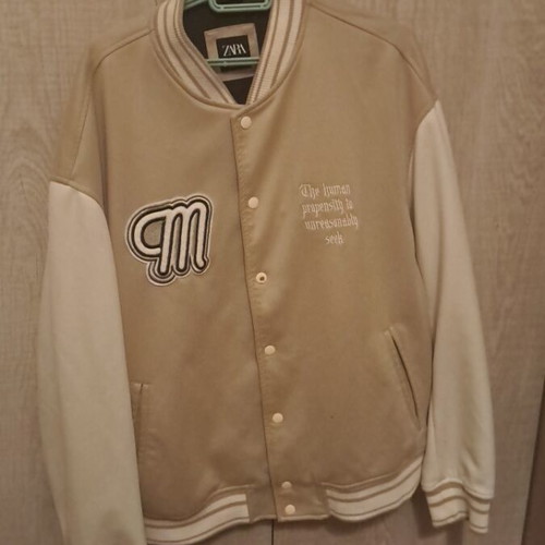 Zara College Jacket Like New, White and Beige, Size XL
